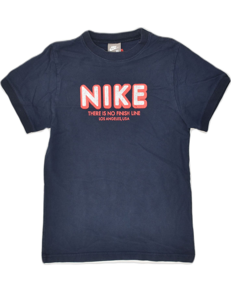 NIKE Boys Graphic T-Shirt Top 7-8 Years XL Navy Blue Cotton | Vintage Nike | Thrift | Second-Hand Nike | Used Clothing | Messina Hembry 