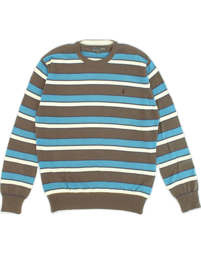 MARLBORO CLASSICS Mens Crew Neck Jumper Sweater Large Brown Striped Cotton | Vintage Marlboro Classics | Thrift | Second-Hand Marlboro Classics | Used Clothing | Messina Hembry 