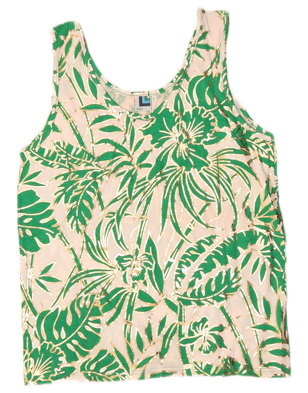 Vintage Womens Vest Top UK 14 Large Beige Floral Cotton