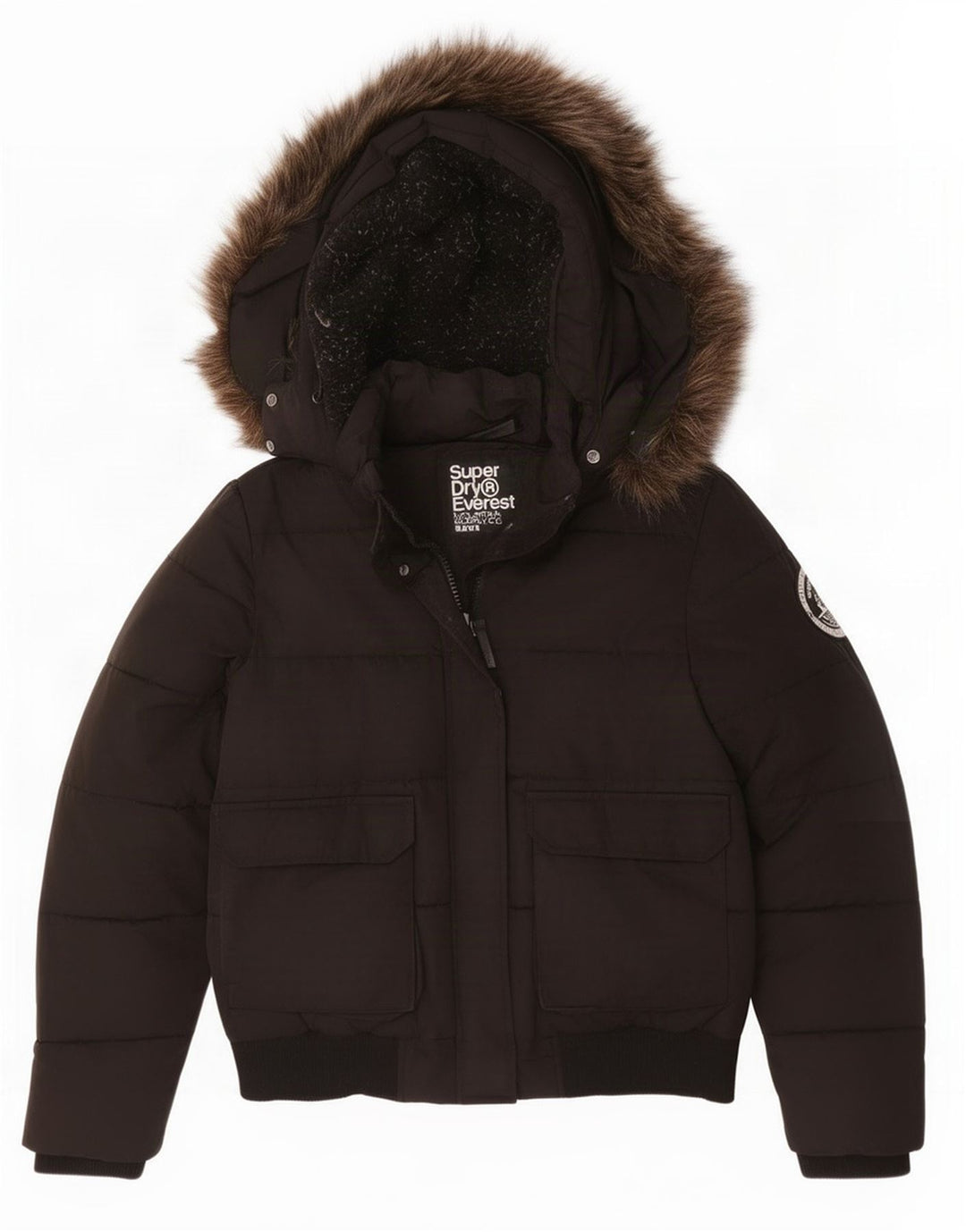Superdry Womens Hooded Oversized Padded Jacket UK 16 Large Black Polyester