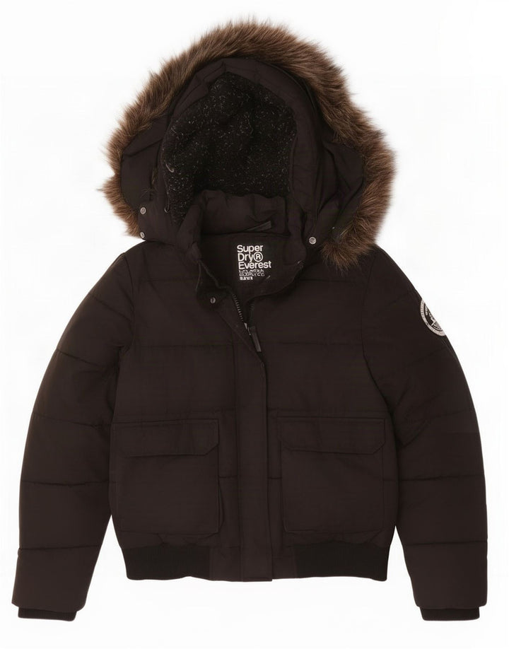 Superdry Womens Hooded Oversized Padded Jacket UK 16 Large Black Polyester