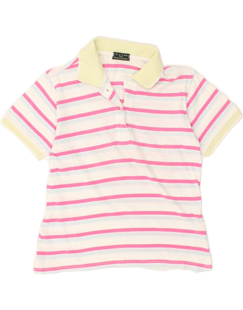 FRED PERRY Girls Polo Shirt 13-14 Years Pink Striped Cotton | Vintage Fred Perry | Thrift | Second-Hand Fred Perry | Used Clothing | Messina Hembry 