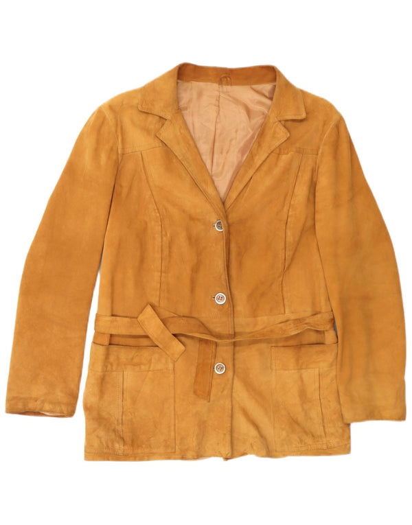 Vintage Womens 3 Button Suede Blazer Jacket UK 14 Medium Brown Leather