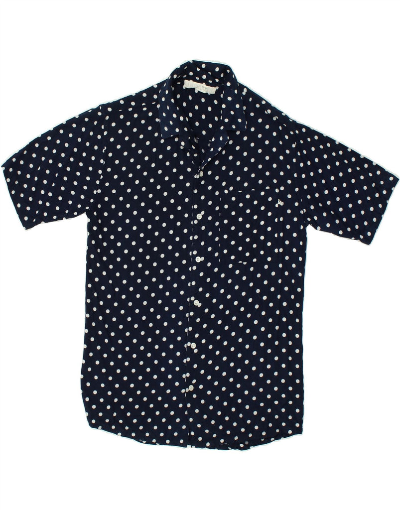 VINTAGE Mens Short Sleeve Shirt Small Navy Blue Polka Dot Rayon | Vintage Vintage | Thrift | Second-Hand Vintage | Used Clothing | Messina Hembry 