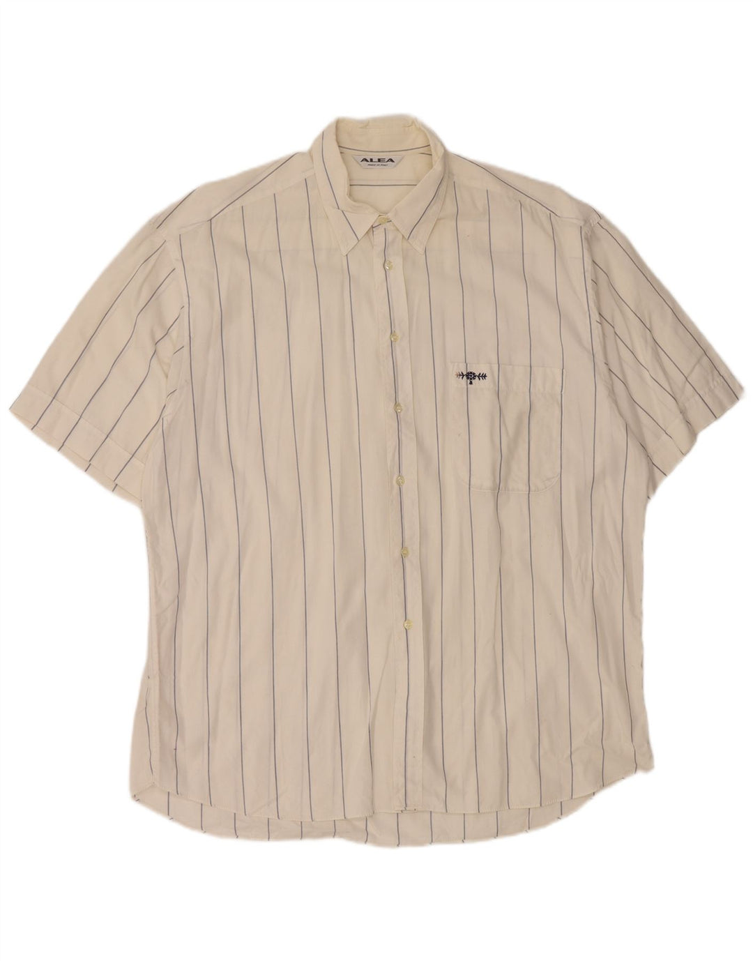 ALEA Mens Short Sleeve Shirt Size 42 16 1/2 Large White Pinstripe