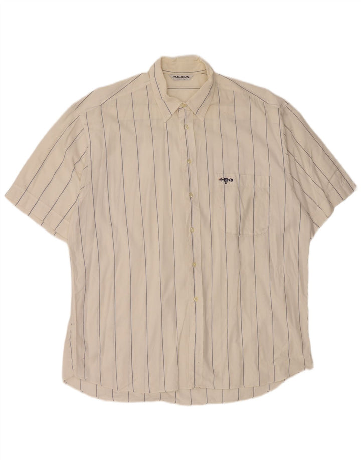 ALEA Mens Short Sleeve Shirt Size 42 16 1/2 Large White Pinstripe