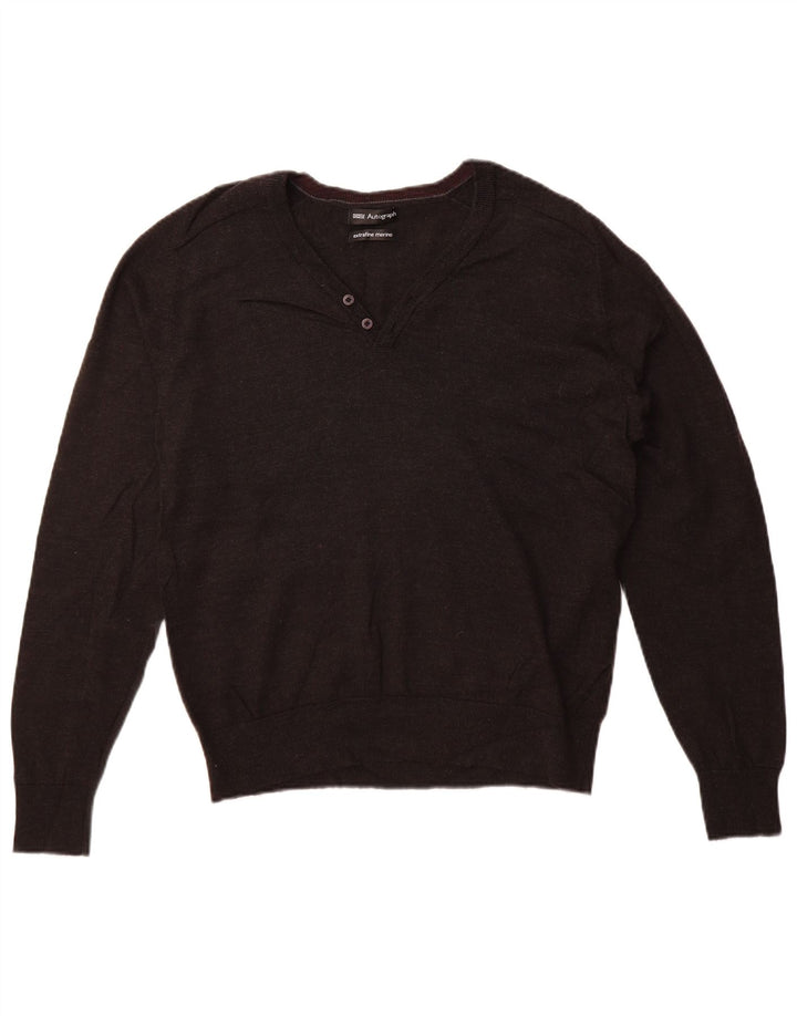 Marks & Spencer Womens Autograph V-Neck Jumper Sweater UK 16 Large Grey