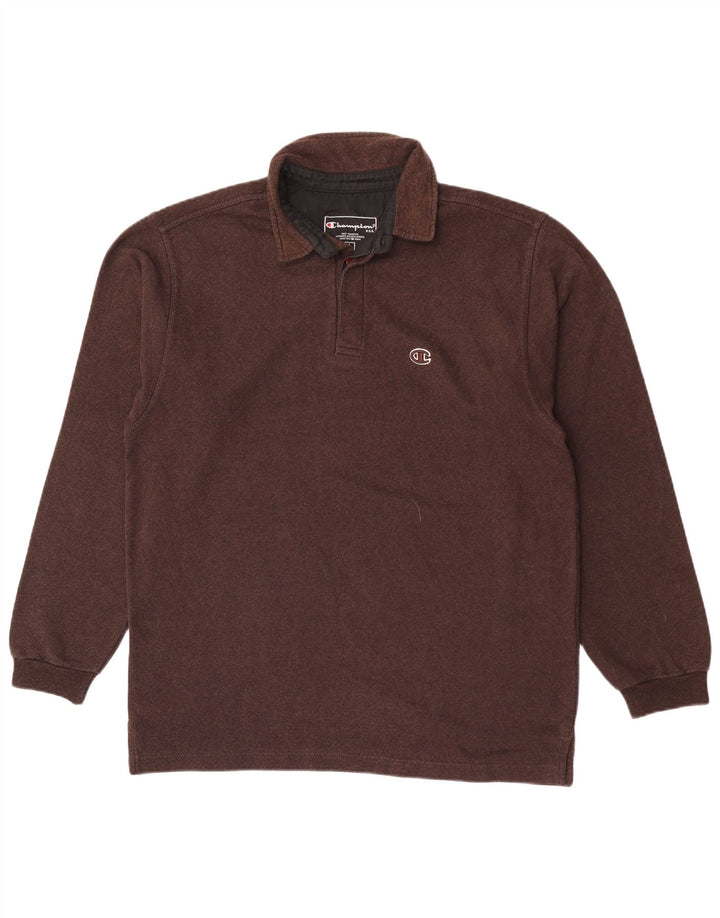Champion Mens Long Sleeve Polo Shirt Large Brown Cotton