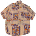 Vintage Mens Graphic Short Sleeve Shirt Large Beige Viscose