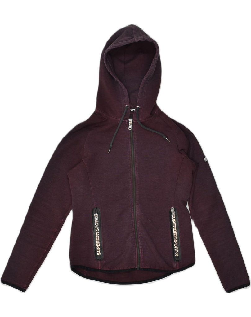 SUPERDRY Womens Zip Hoodie Sweater UK 14 Medium Burgundy Polyester | Vintage Superdry | Thrift | Second-Hand Superdry | Used Clothing | Messina Hembry 