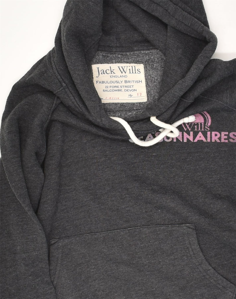 JACK WILLS Womens Graphic Hoodie Jumper UK 12 Medium Grey Cotton | Vintage Jack Wills | Thrift | Second-Hand Jack Wills | Used Clothing | Messina Hembry 