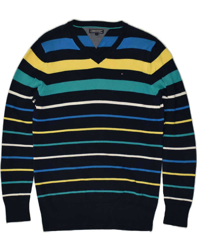 TOMMY HILFIGER Boys V-Neck Jumper Sweater 15-16 Years Navy Blue Striped | Vintage Tommy Hilfiger | Thrift | Second-Hand Tommy Hilfiger | Used Clothing | Messina Hembry 