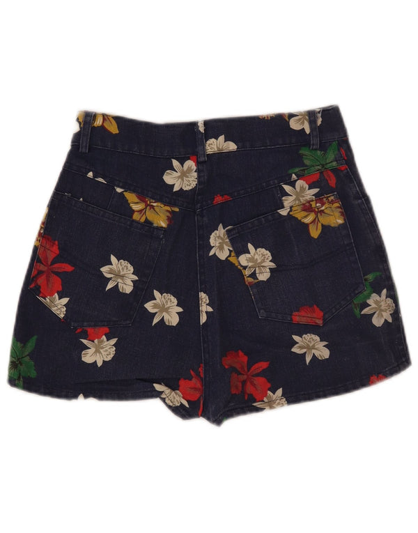 Jantzen Womens High Waist Denim Shorts IT 42 Medium W26 Navy Blue Floral