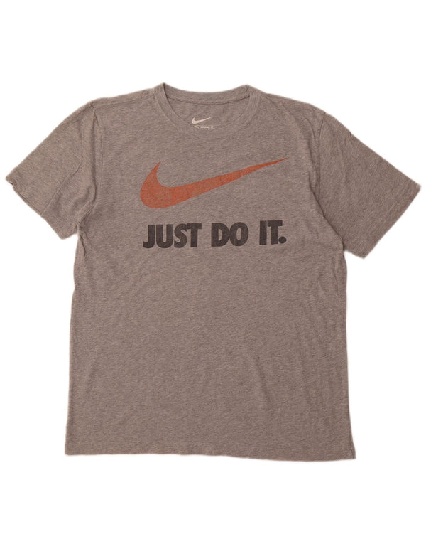NIKE Mens Regular Fit Graphic T-Shirt Top Large Grey Cotton