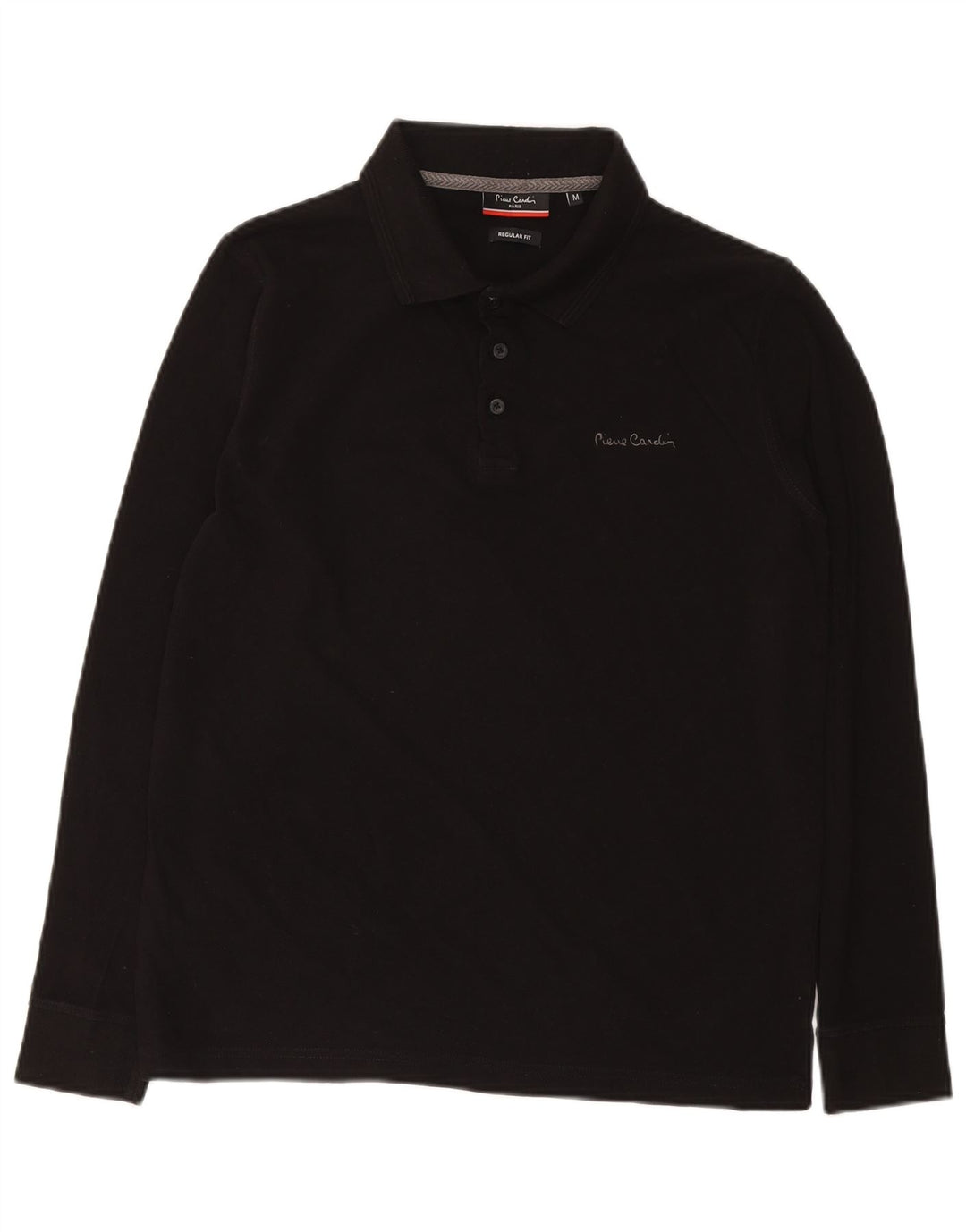PIERRE CARDIN Mens Long Sleeve Regular Fit Polo Shirt Medium Black Cotton
