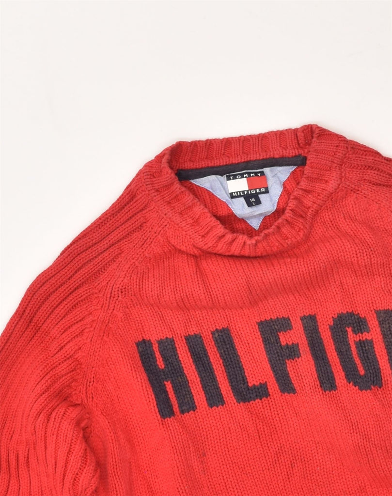 TOMMY HILFIGER Boys Graphic Crew Neck Jumper Sweater 13-14 Years Large Red | Vintage Tommy Hilfiger | Thrift | Second-Hand Tommy Hilfiger | Used Clothing | Messina Hembry 