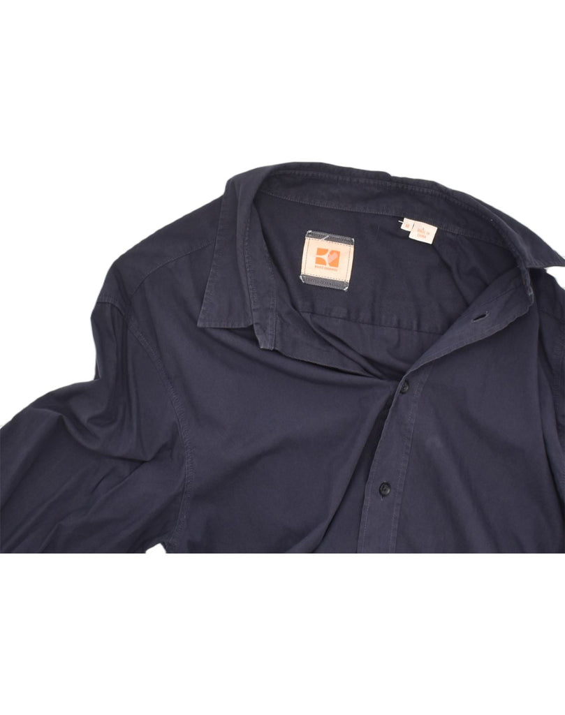 HUGO BOSS Mens Shirt Medium Navy Blue Cotton | Vintage | Thrift | Second-Hand | Used Clothing | Messina Hembry 