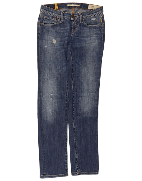 Meltin' Pot Womens Mendel Distressed Straight Jeans W26 L32 Blue Cotton
