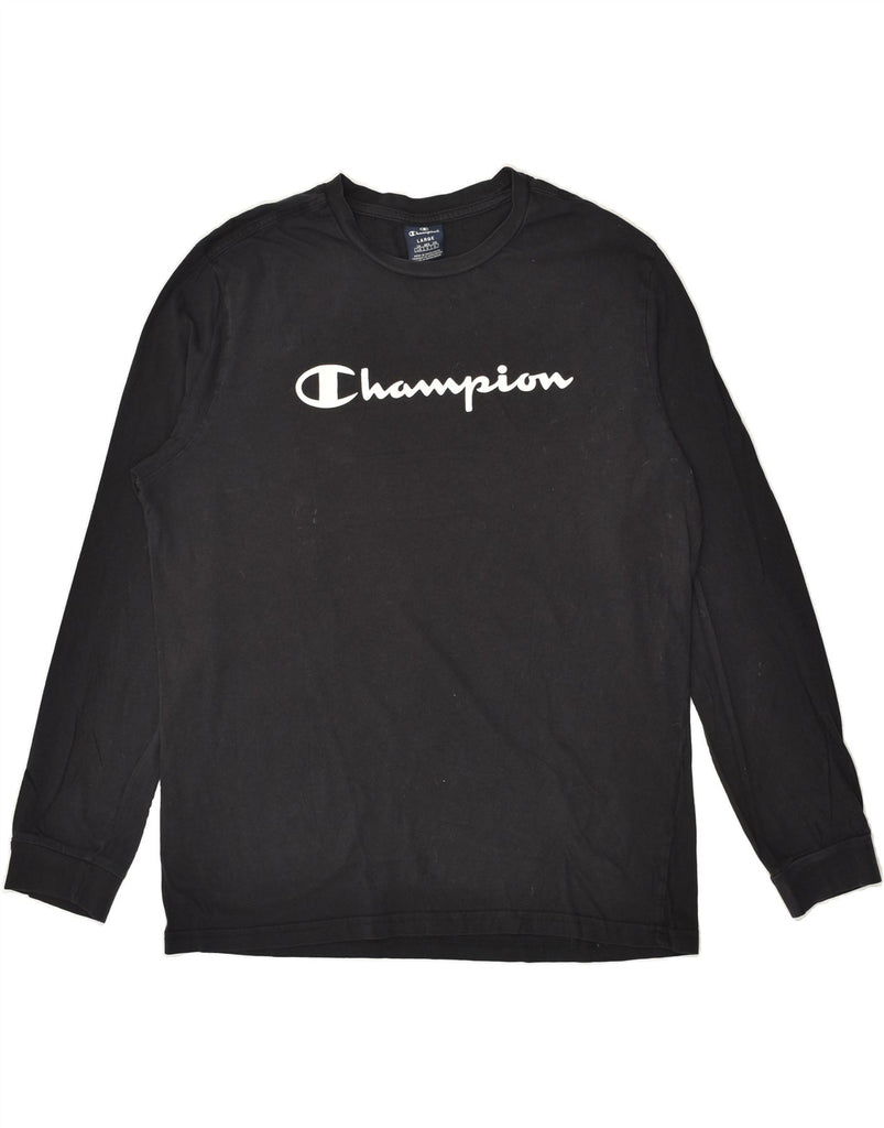 CHAMPION Mens Graphic Top Long Sleeve Large Black Cotton | Vintage Champion | Thrift | Second-Hand Champion | Used Clothing | Messina Hembry 