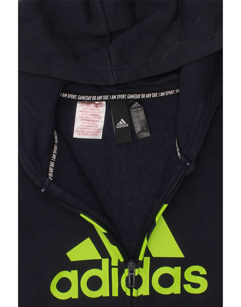 ADIDAS Boys Graphic Zip Hoodie Sweater 11-12 Years Navy Blue Cotton Vintage Adidas and Second-Hand Adidas from Messina Hembry 
