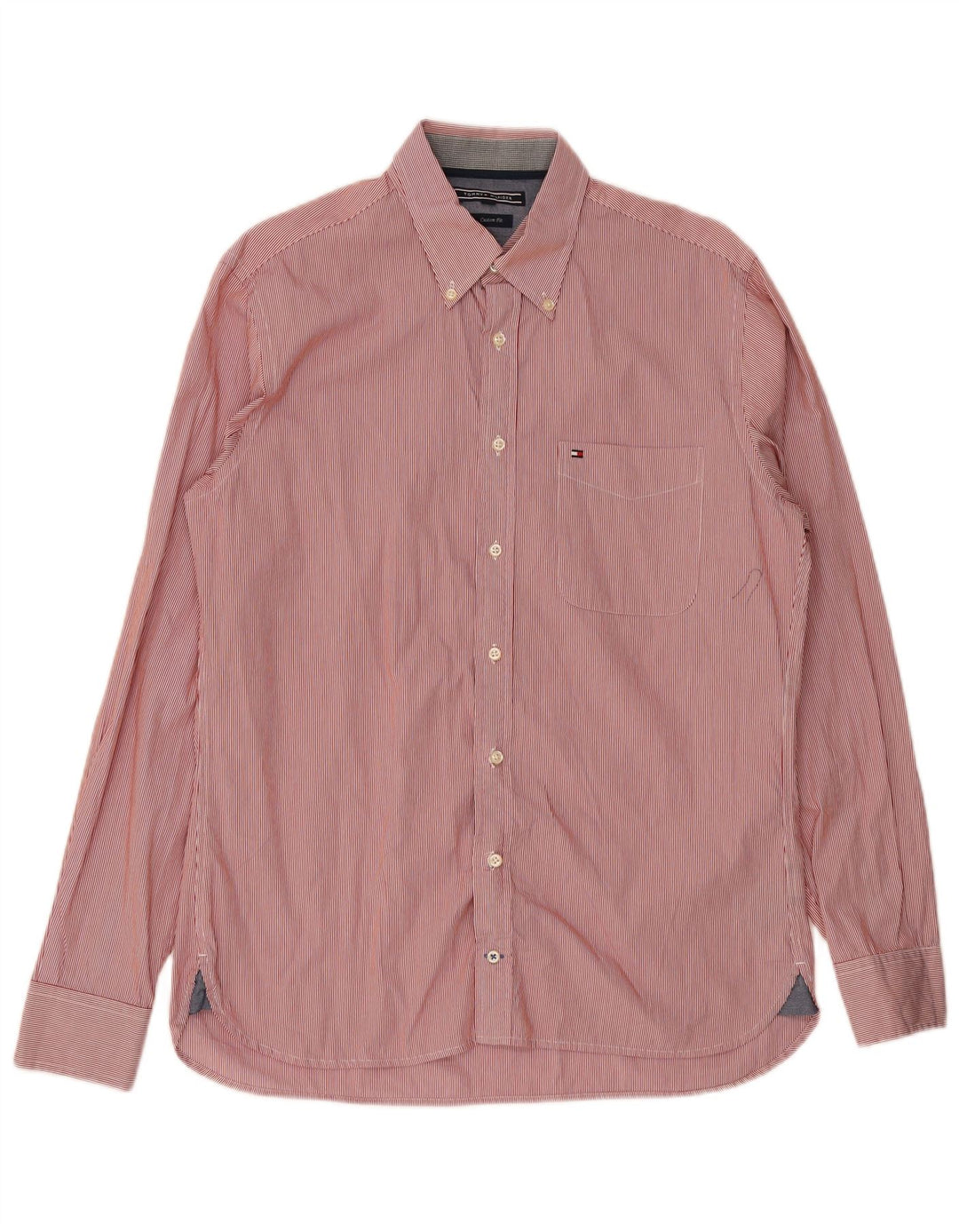 Tommy Hilfiger Mens Custom Fit Shirt Medium Red Pinstripe Cotton