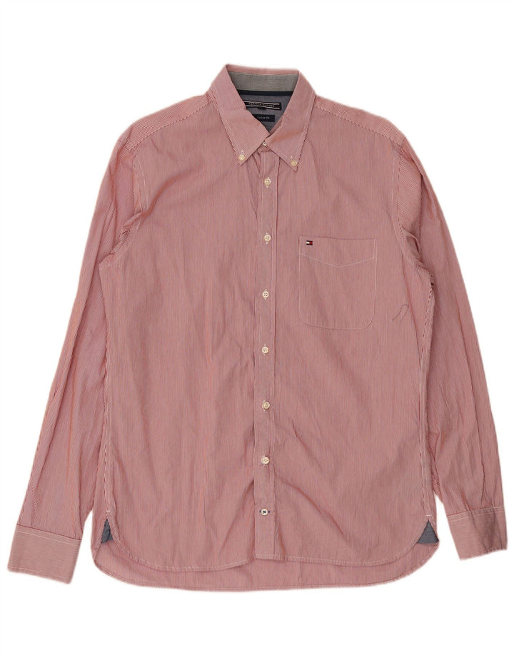 Tommy Hilfiger Mens Custom Fit Shirt Medium Red Pinstripe Cotton