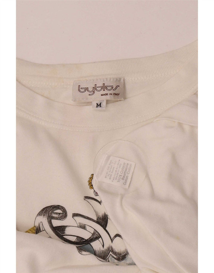 Byblos Mens Graphic T-Shirt Top Medium White Cotton
