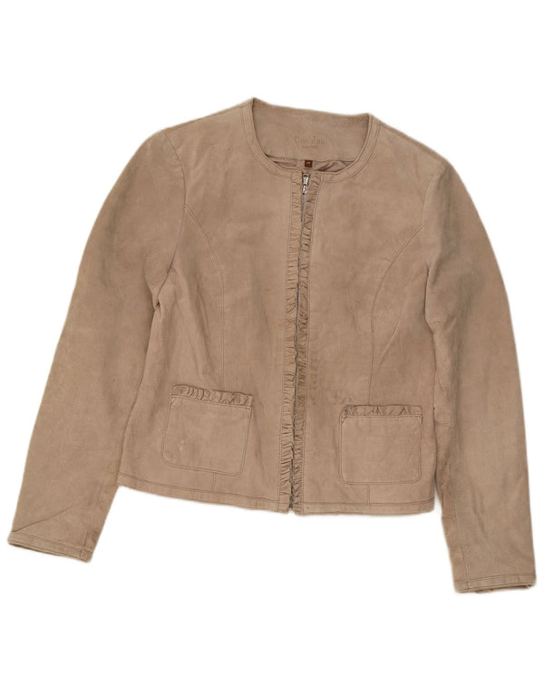 Conbipel Womens Suede Jacket IT 46 Large Beige Leather