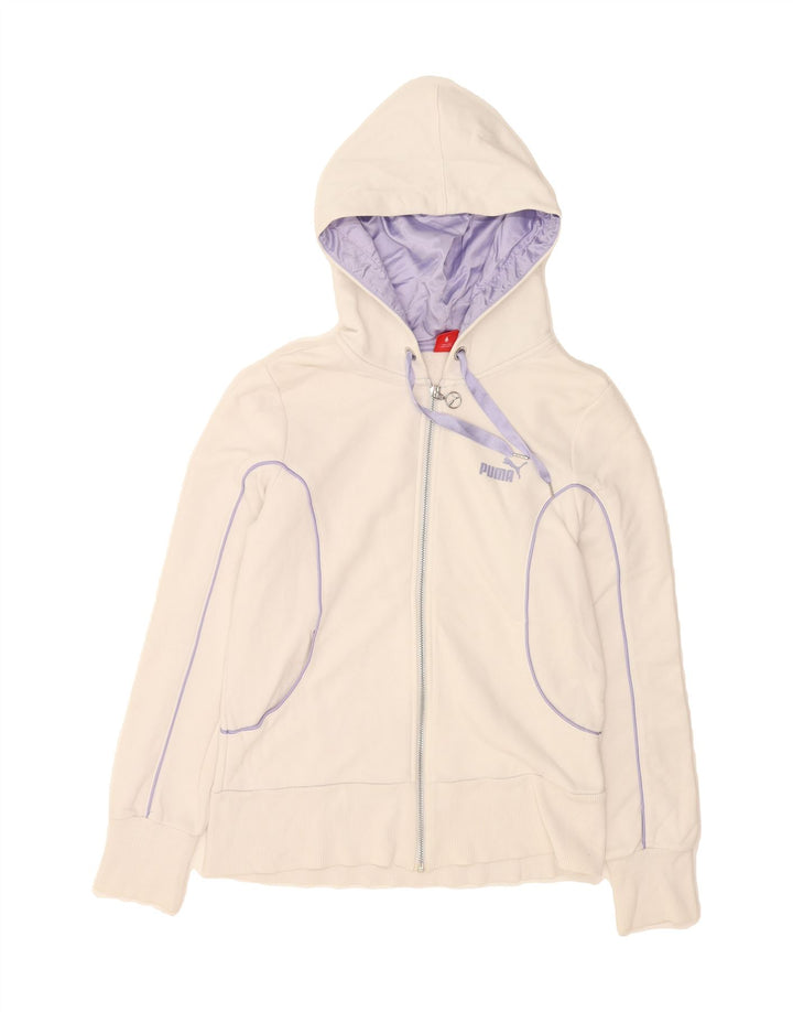 PUMA Womens Zip Hoodie Sweater UK 14 Medium White Cotton Vintage Puma and Second-Hand Puma from Messina Hembry 
