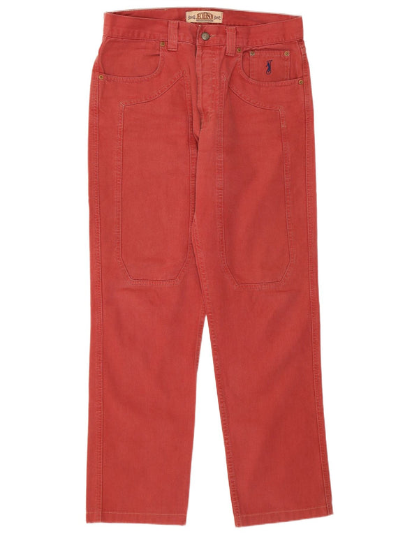 Jeckerson Mens Regular Fit Straight Jeans W34 L30 Burgundy Cotton