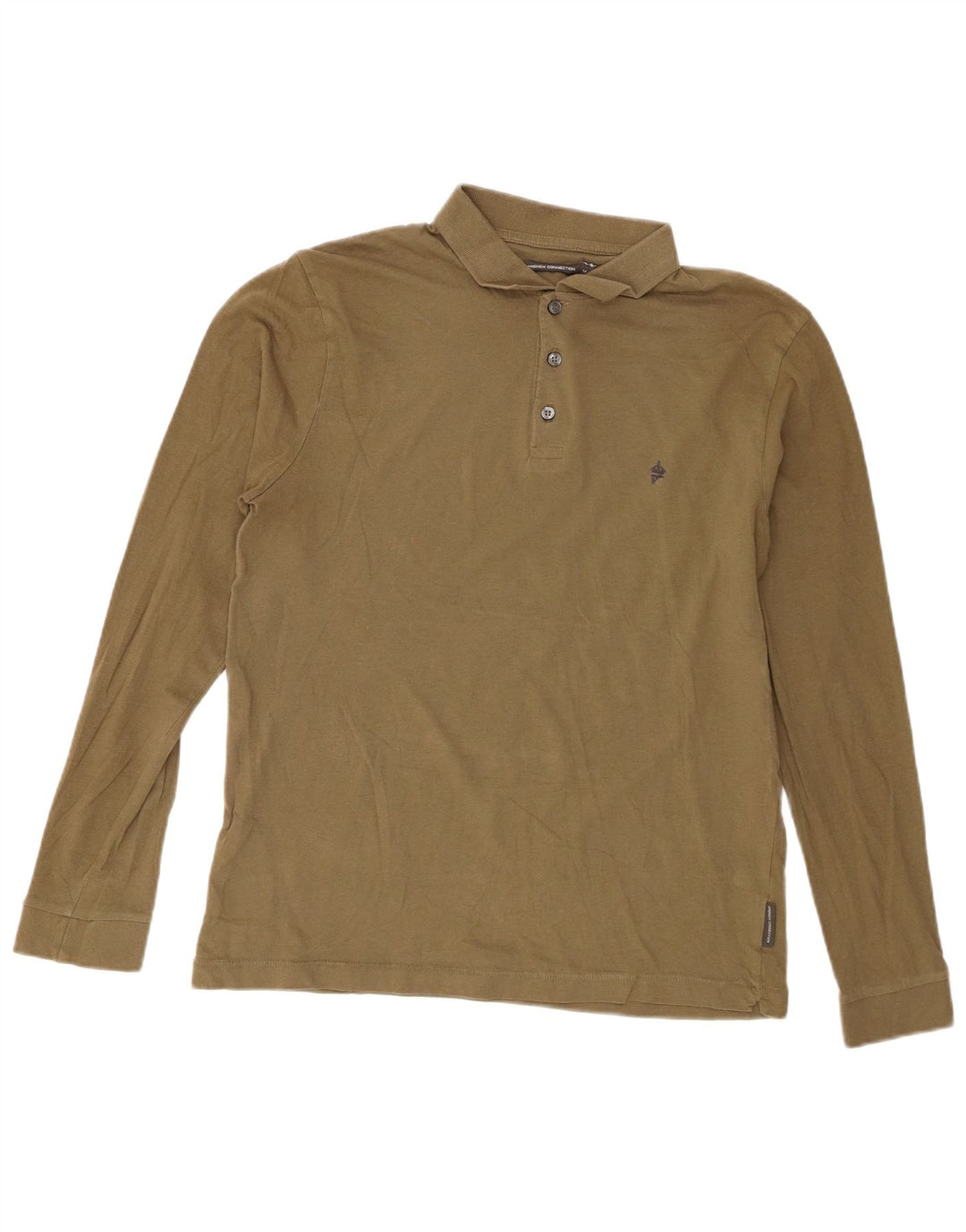 French Connection Mens Long Sleeve Regular Fit Polo Shirt Medium Khaki