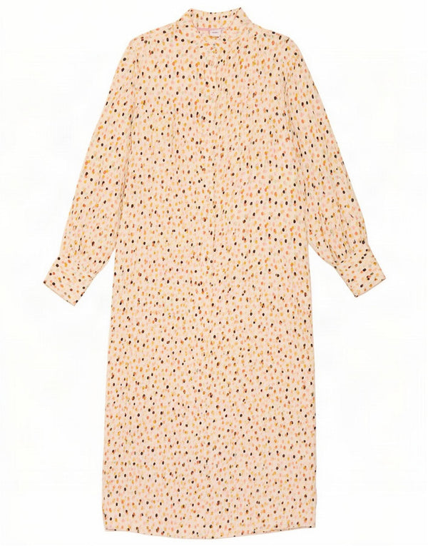 Numph Womens Shirt Dress EU 38 Medium Beige Spotted Viscose