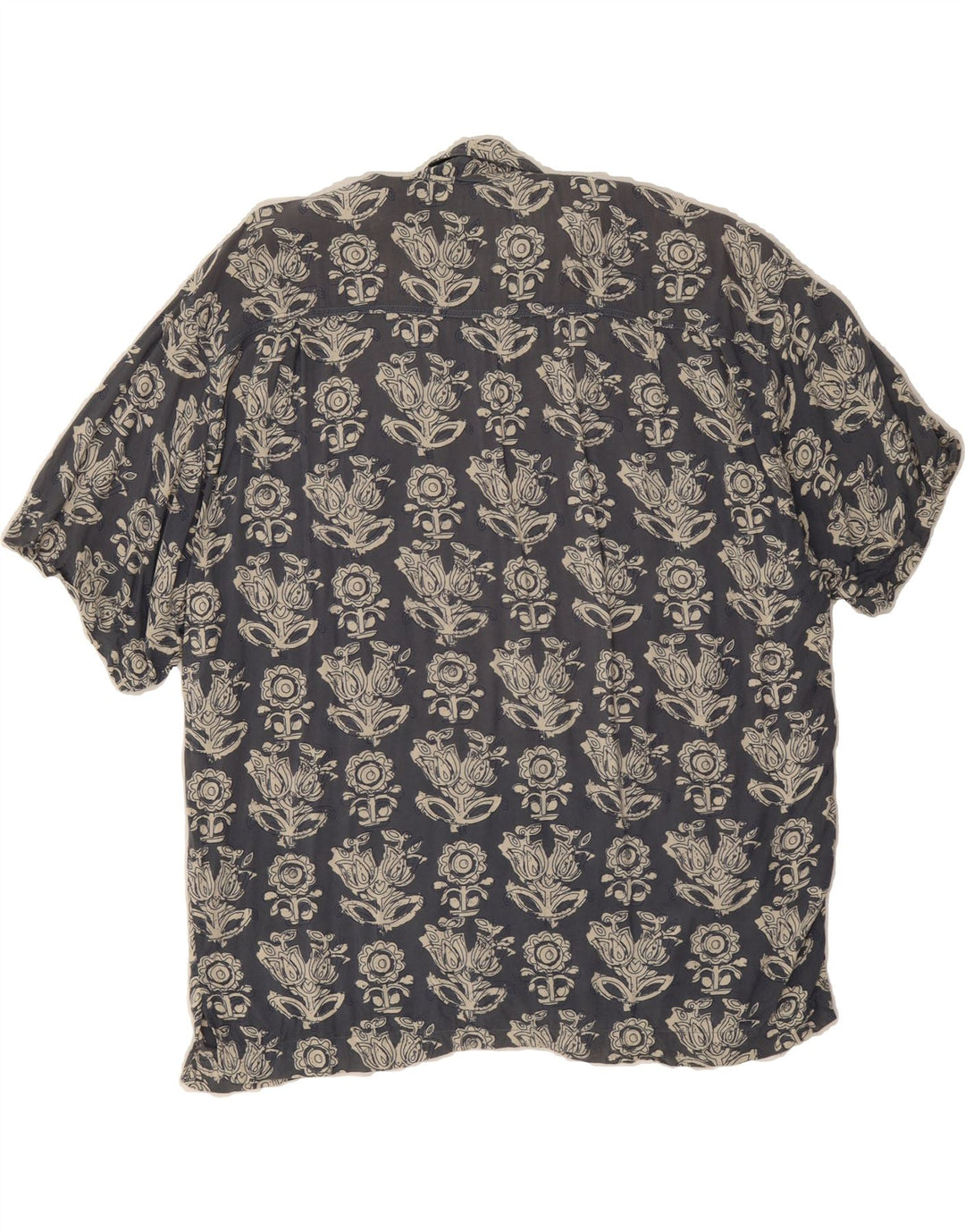 MALAGRIDA Mens Short Sleeve Pullover Shirt Large Navy Blue Floral Vintage Malagrida and Second-Hand Malagrida from Messina Hembry 