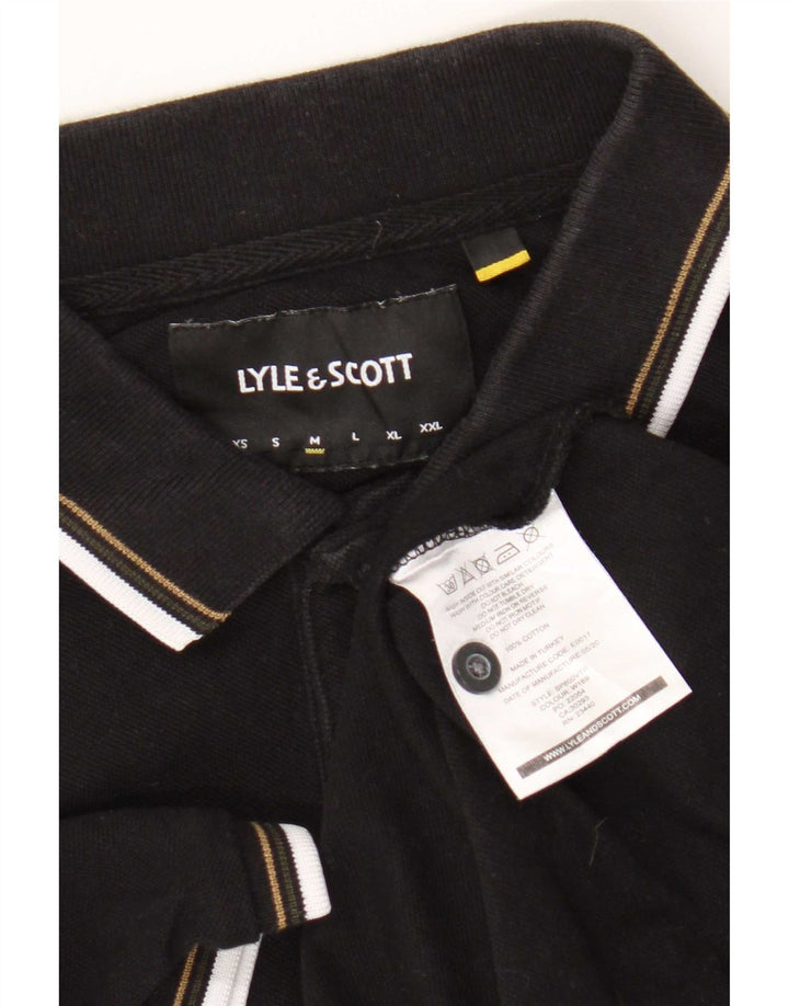 Lyle & Scott Mens Polo Shirt Medium Black Striped Cotton