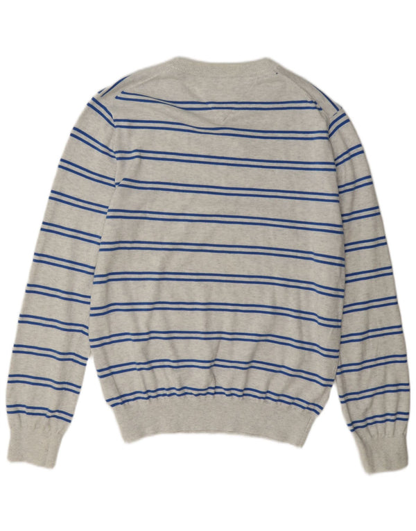 Tommy Hilfiger Mens Crew Neck Jumper Sweater Medium Grey Striped Cotton