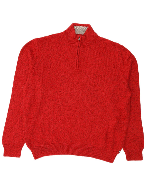 Chaps Mens Zip Neck Jumper Sweater 2XL Red Flecked Cotton