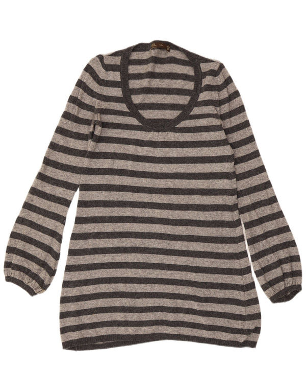 Zara Womens Long Sleeve Jumper Dress UK 12 Medium Grey Striped Wool