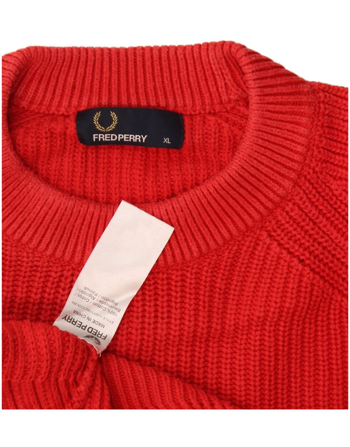 Fred Perry Mens Crew Neck Jumper Sweater XL Red Cotton