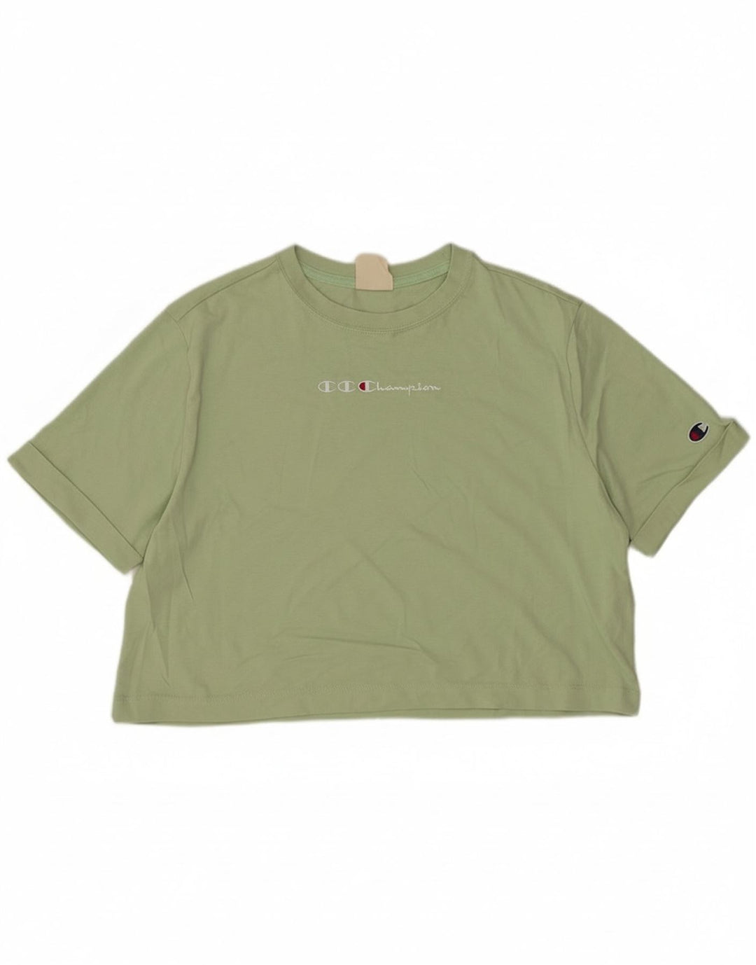 Champion Womens Crop Graphic T-Shirt Top UK 14 Medium Green Cotton