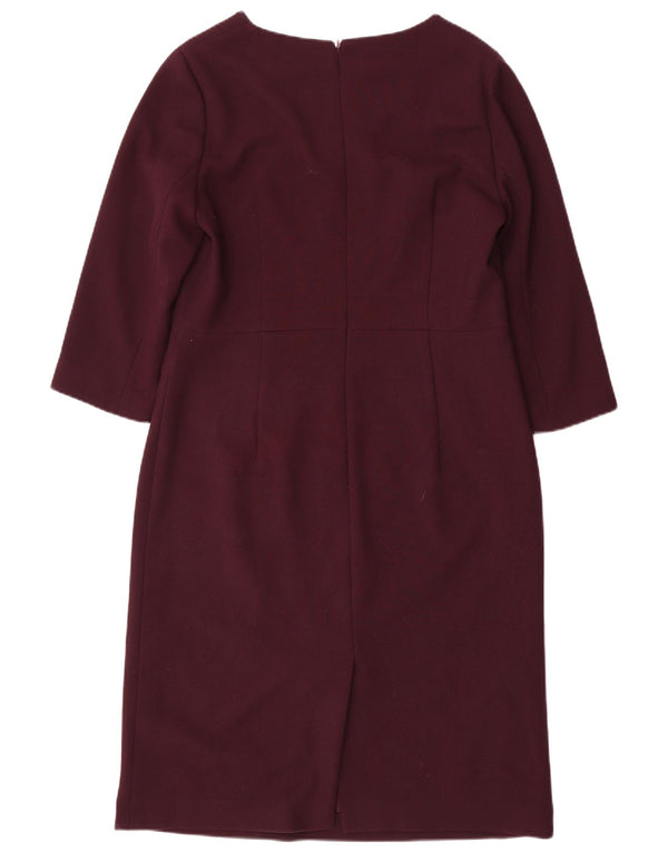 Hobbs Womens 3/4 Sleeve Sheath Dress UK 14 Large Burgundy Polyester