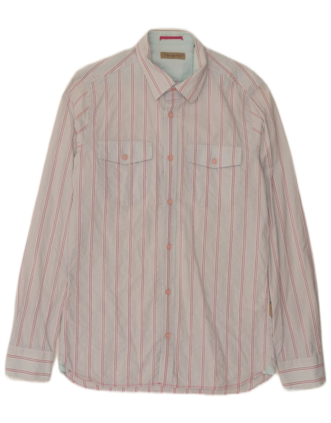 TED BAKER Mens Shirt Small Pink Striped Cotton