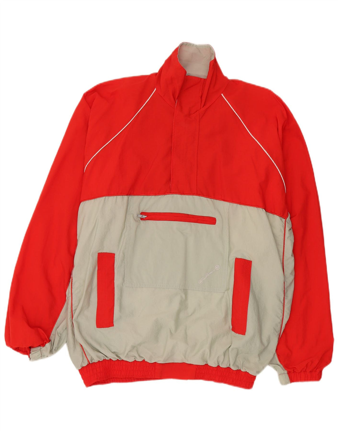 Vintage Mens Pullover Tracksuit Top Jacket XL Red Colourblock Cotton