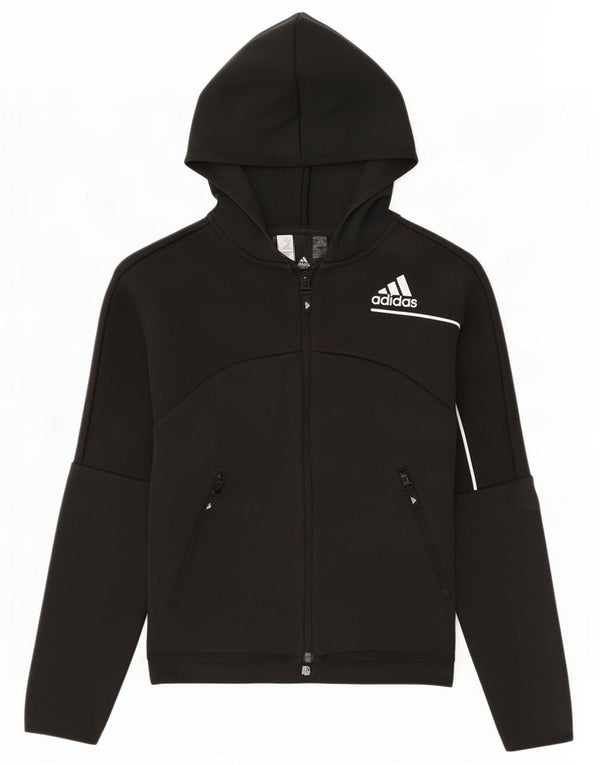 Adidas Boys Zip Hoodie Sweater 11-12 Years Black Cotton