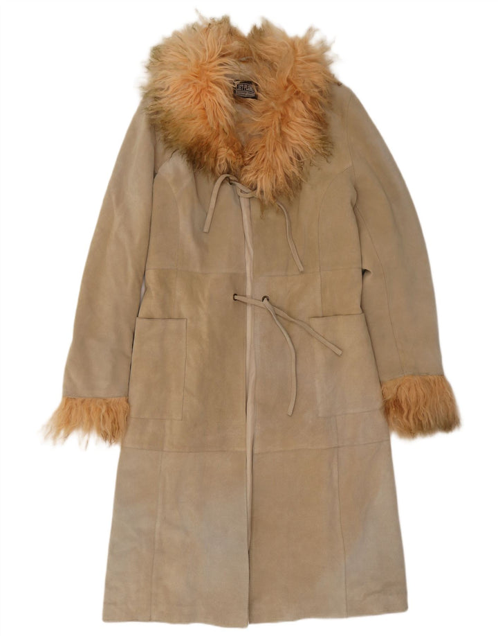 Jet Plane Womens Suede Overcoat IT 42 Medium Beige Leather