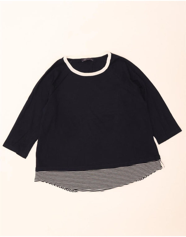Marks & Spencer Womens 3/4 Sleeve Blouse Top UK 18 XL Navy Blue Striped