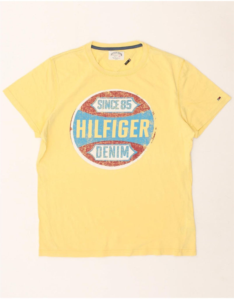 TOMMY HILFIGER Womens Graphic T-Shirt Top UK 14 Medium Yellow Cotton | Vintage Tommy Hilfiger | Thrift | Second-Hand Tommy Hilfiger | Used Clothing | Messina Hembry 