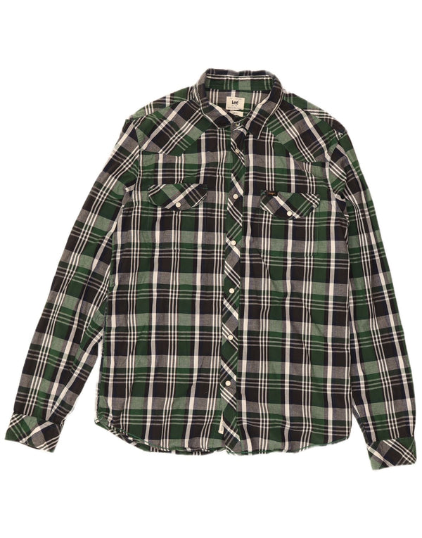 LEE Mens Slim Fit Flannel Shirt XL Green Check Cotton