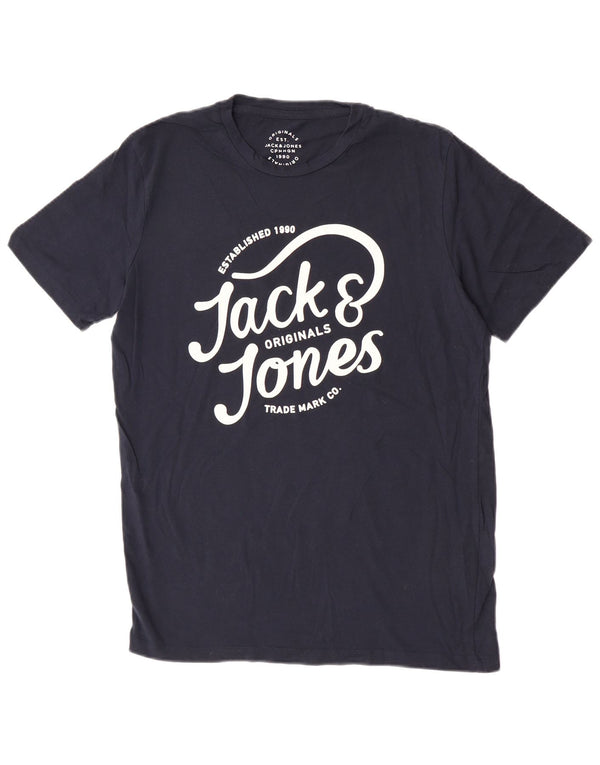 Jack & Jones Mens Graphic T-Shirt Top Large Navy Blue Cotton