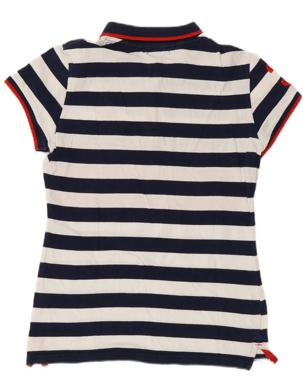 U.S. Polo Assn. Womens Polo Shirt UK 12 Medium Navy Blue Striped Cotton