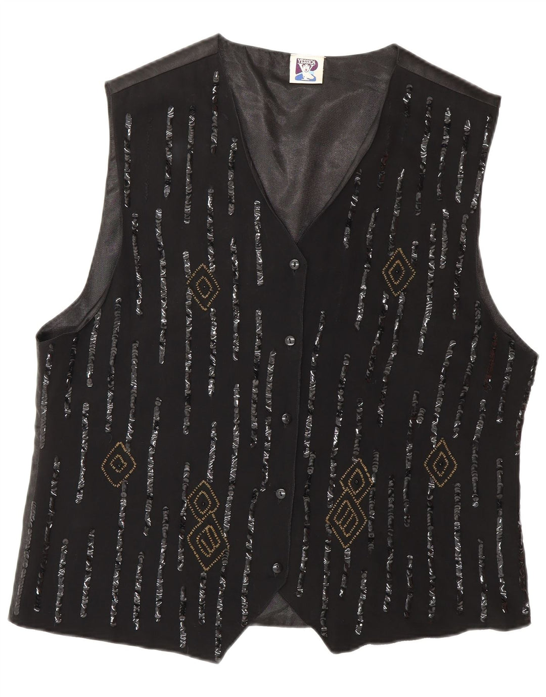 Yessica Womens Waistcoat UK 18 XL Black Geometric Polyester